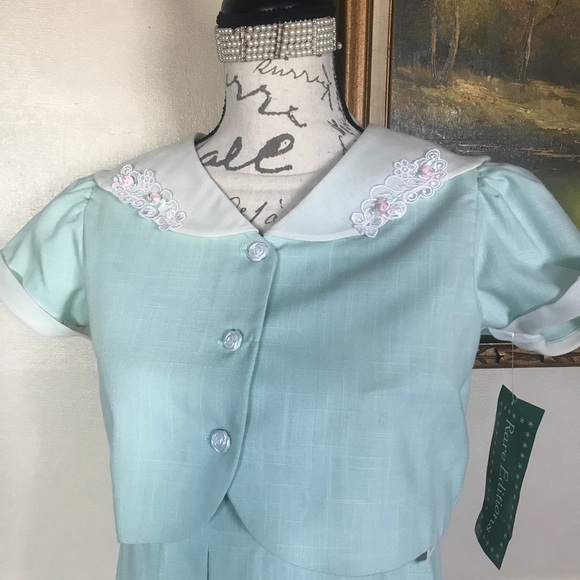 ❤️ Rare Vintage sage 2-piece Swiss Rose Collar Dress‼️FINAL SALE - Picture 4 of 11